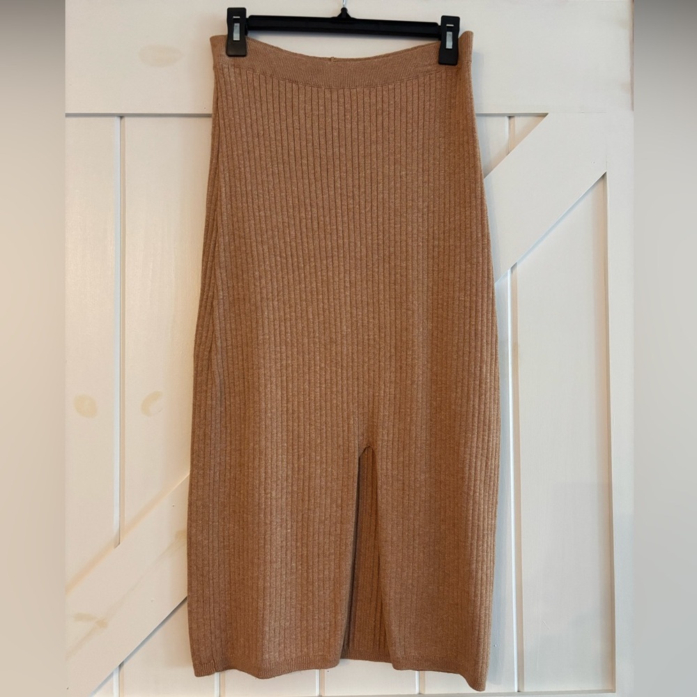 Free People Tan Ribbed Midi Pencil Skirt - Picture 2 of 4